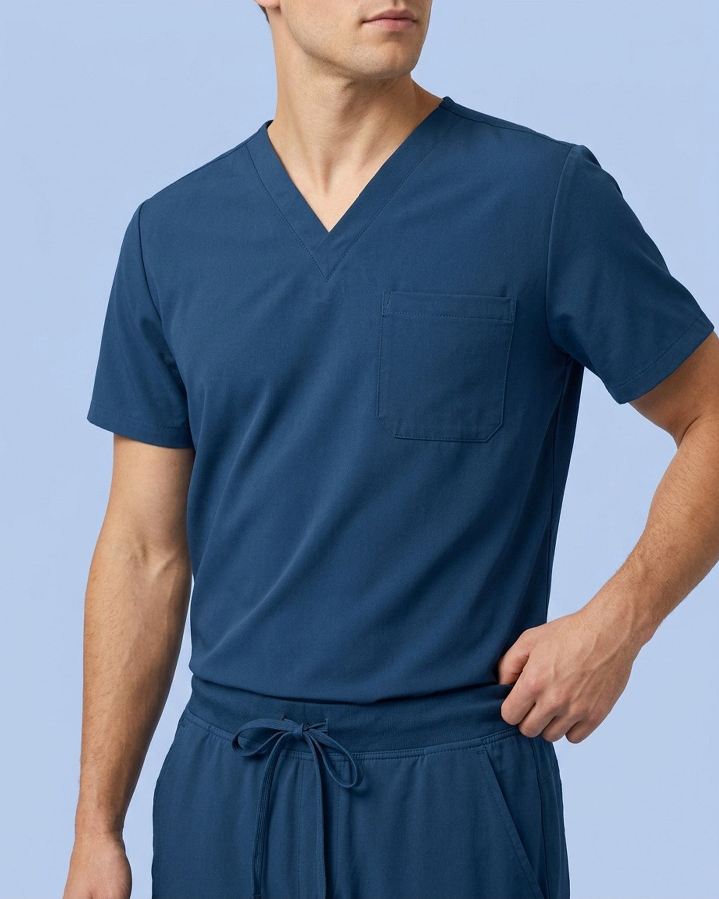 Men's One-Pocket V-neck Scrub Top Ocean - Scrubloop