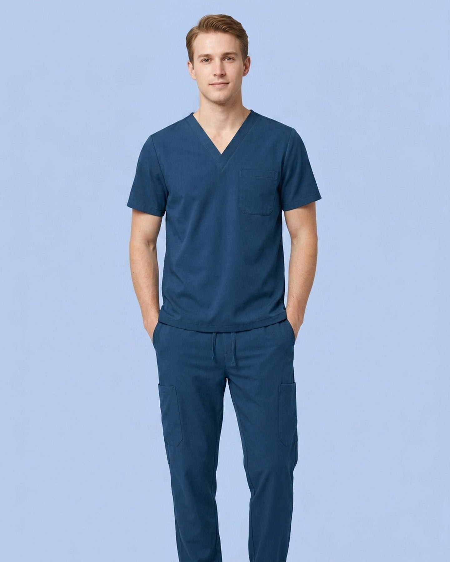 Men's One-Pocket V-neck Scrub Top Ocean - Scrubloop