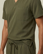 Men's One-Pocket V-neck Scrub Top Olive - Scrubloop