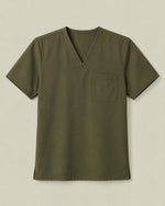 Men's One-Pocket V-neck Scrub Top Olive - Scrubloop