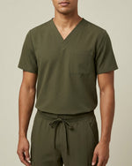 Men's One-Pocket V-neck Scrub Top Olive - Scrubloop