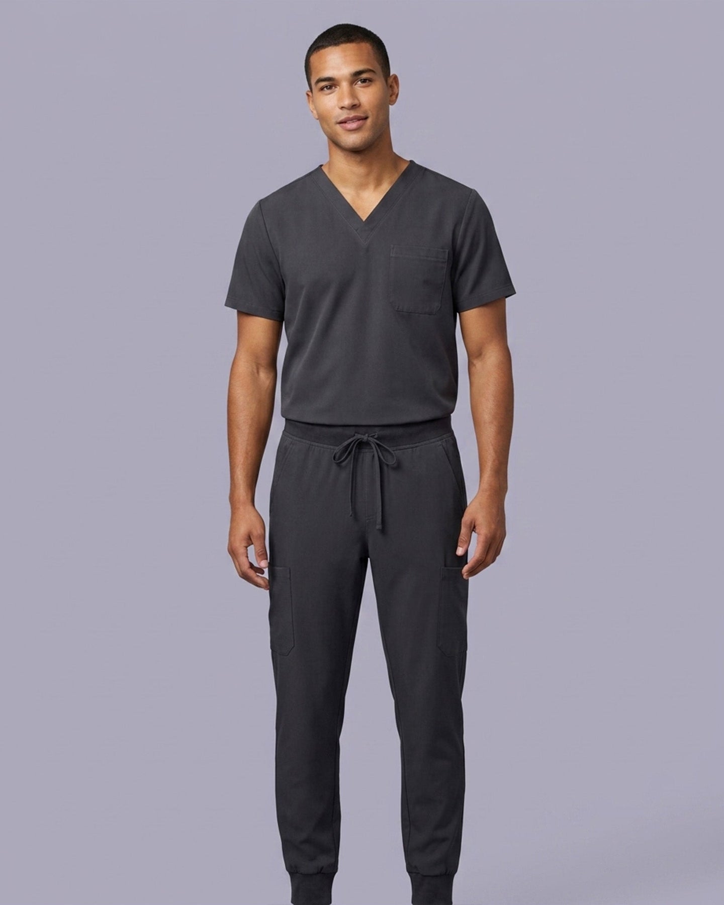 Men's One-Pocket V-neck Scrub Top Pewter - Scrubloop