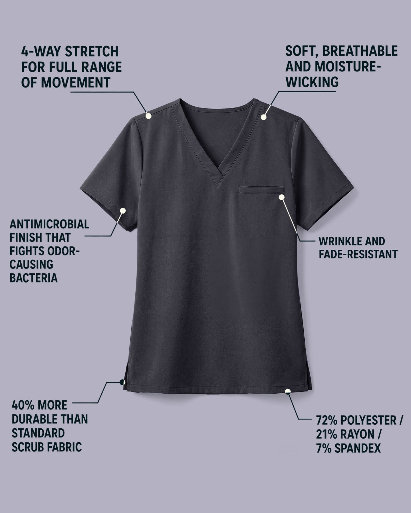 Men's One-Pocket V-neck Scrub Top Pewter - Scrubloop