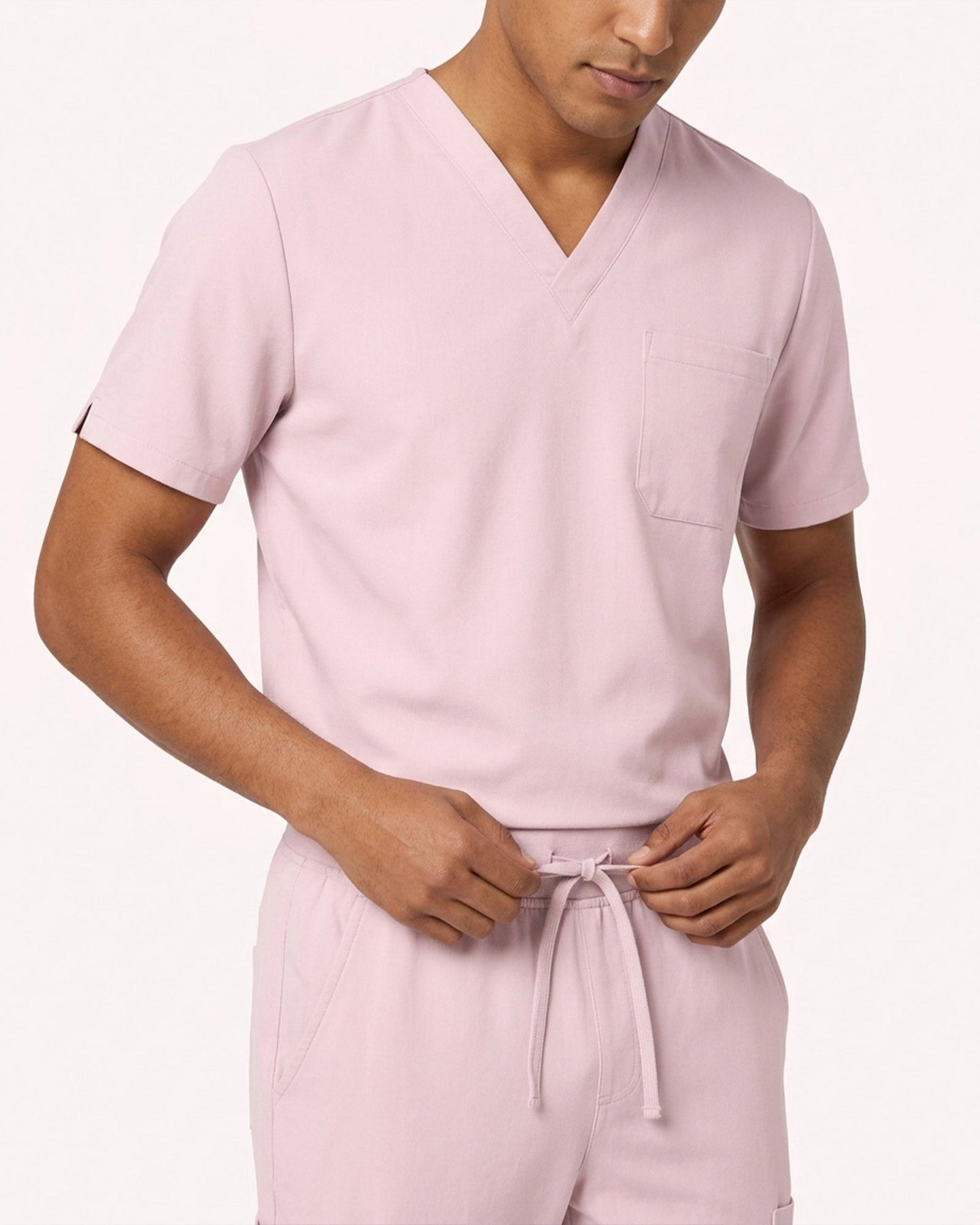 Men's One-Pocket V-neck Scrub Top Rose Quartz - Scrubloop