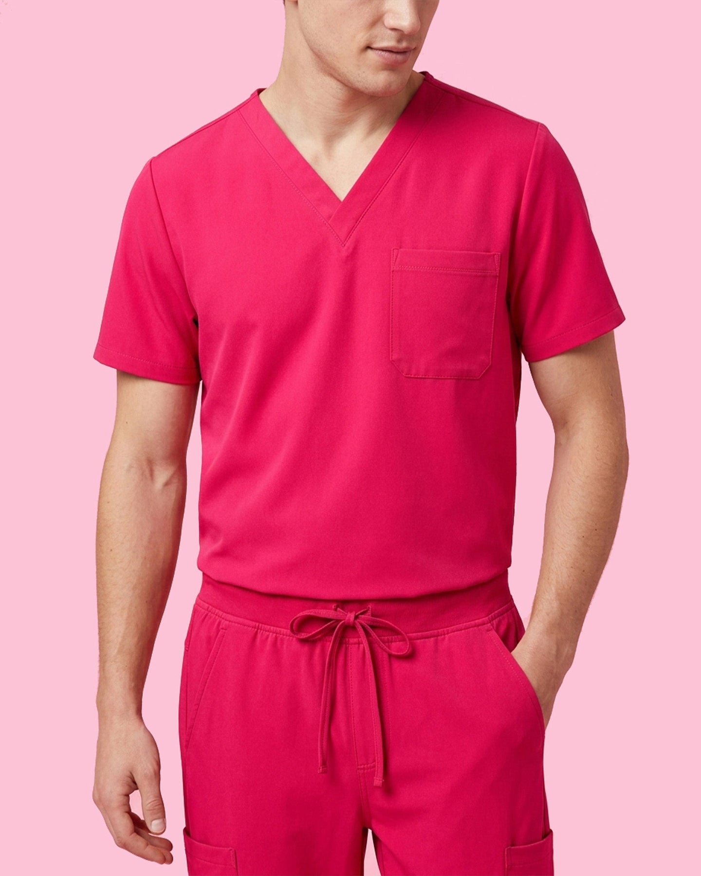 Men's One-Pocket V-neck Scrub Top Sangria - Scrubloop