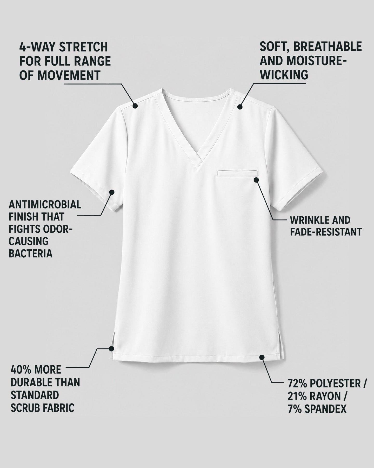 Men's One-Pocket V-neck Scrub Top White - Scrubloop