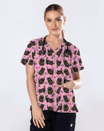 Merry Catmas Christmas Lights Black Cat Scrub Top - Scrubloop
