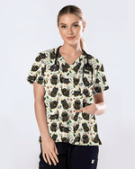 Merry Catmas Christmas Lights Black Cat Scrub Top - Scrubloop