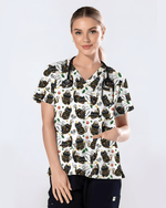 Merry Catmas Christmas Lights Black Cat Scrub Top - Scrubloop