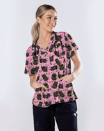 Merry Catmas Christmas Lights Black Cat Scrub Top - Scrubloop