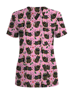 Merry Catmas Christmas Lights Black Cat Scrub Top - Scrubloop