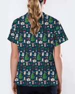 Merry Xmas Cat Nurse Festive Scrub Top - Scrubloop