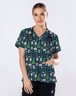 Merry Xmas Cat Nurse Festive Scrub Top - Scrubloop