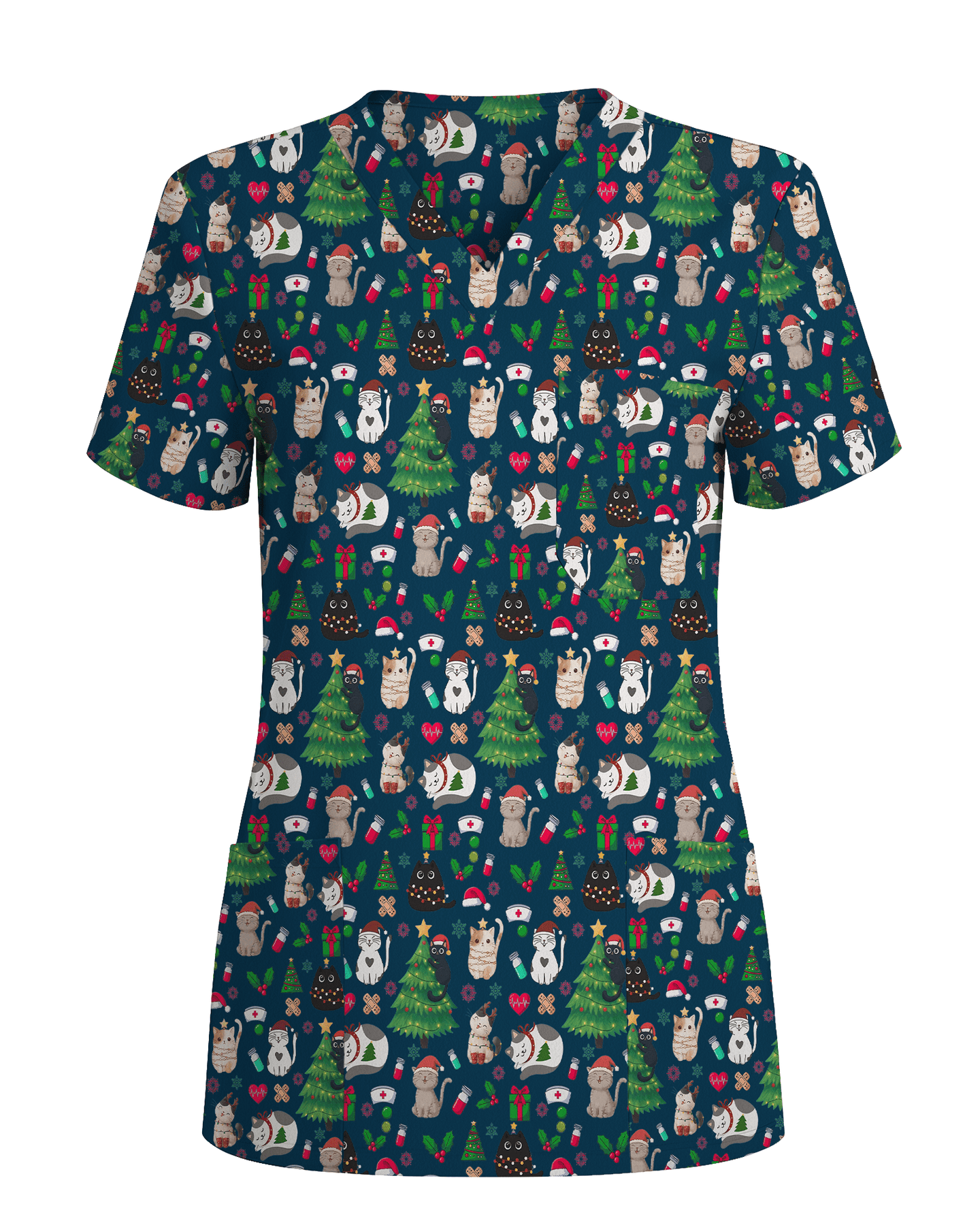 Merry Xmas Cat Nurse Festive Scrub Top - Scrubloop