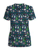 Merry Xmas Cat Nurse Festive Scrub Top - Scrubloop