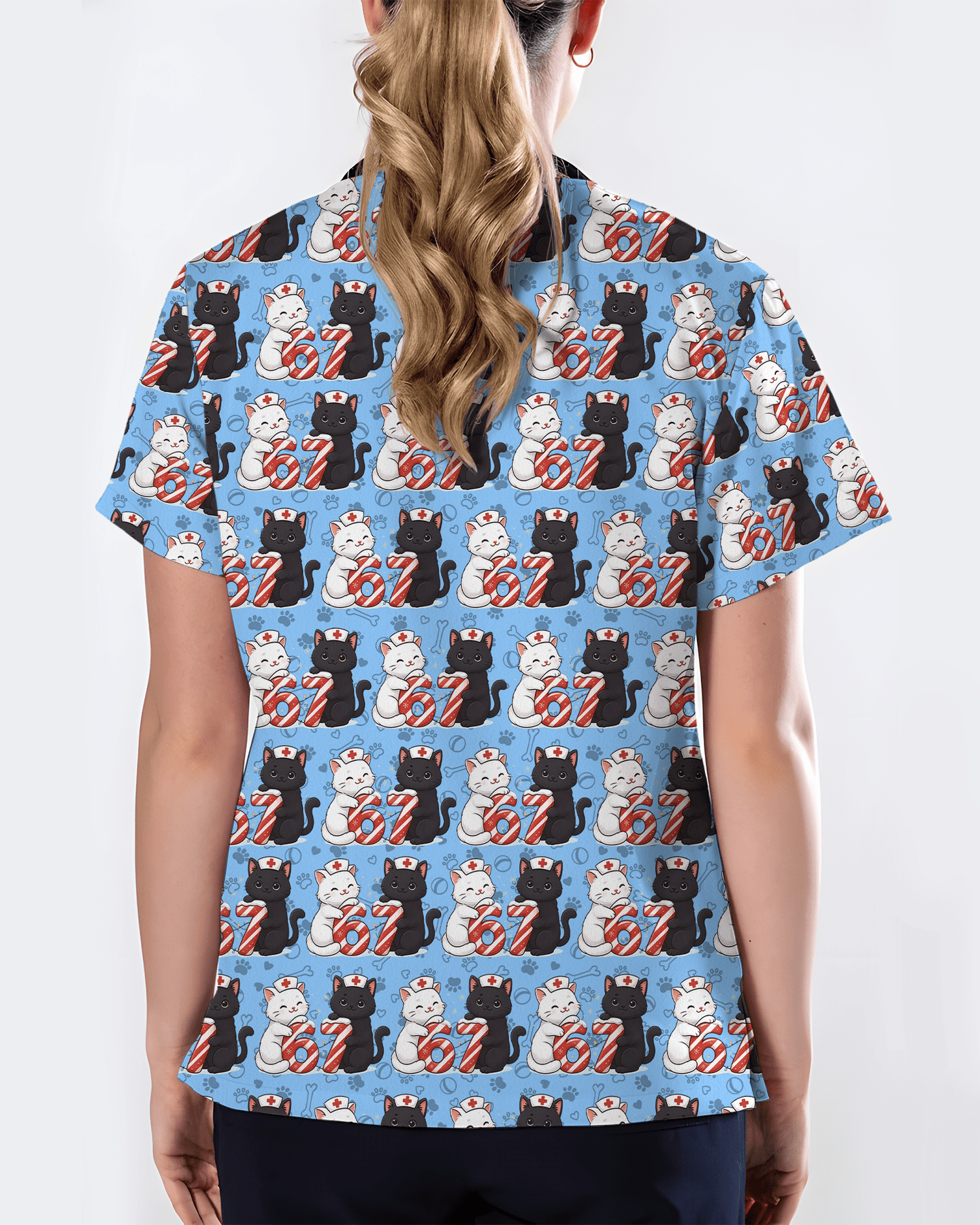 Merry Xmas Nurse Six Seven Cat Scrub Top - Scrubloop