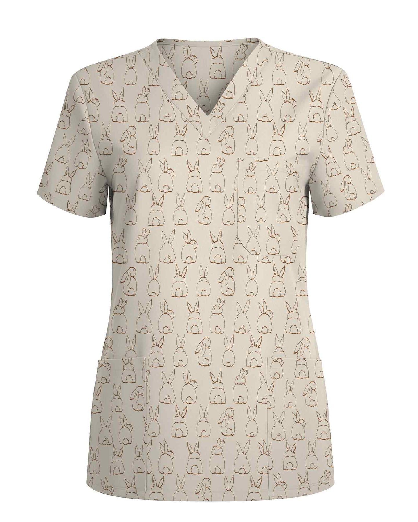 Minimalist Sketch Bunny Rabbit Medical Scrub Top - Scrubloop