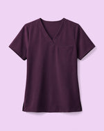 Women's One-Pocket V-neck Scrub Top Deep Eggplant