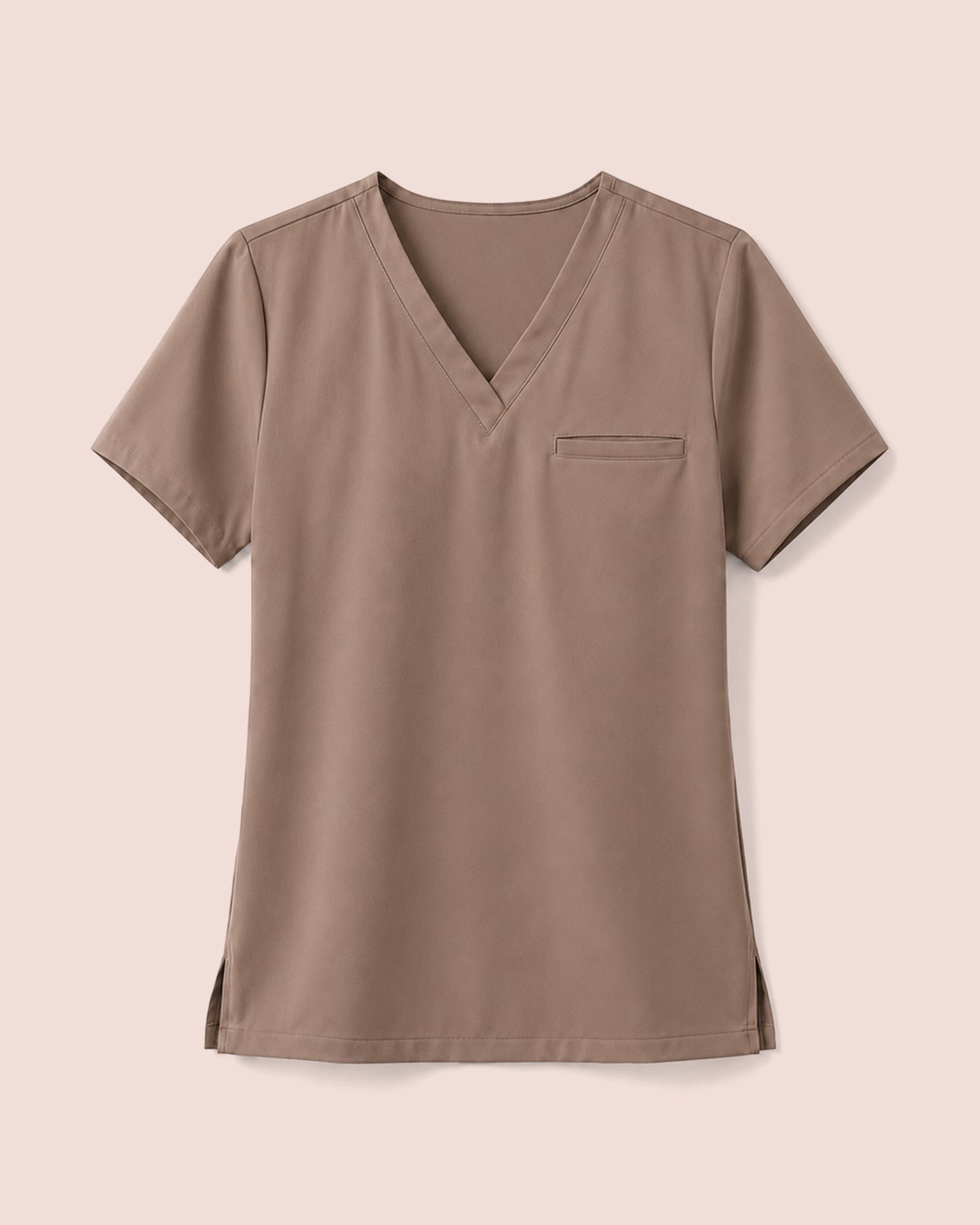 Women's One-Pocket V-neck Scrub Top Mocha