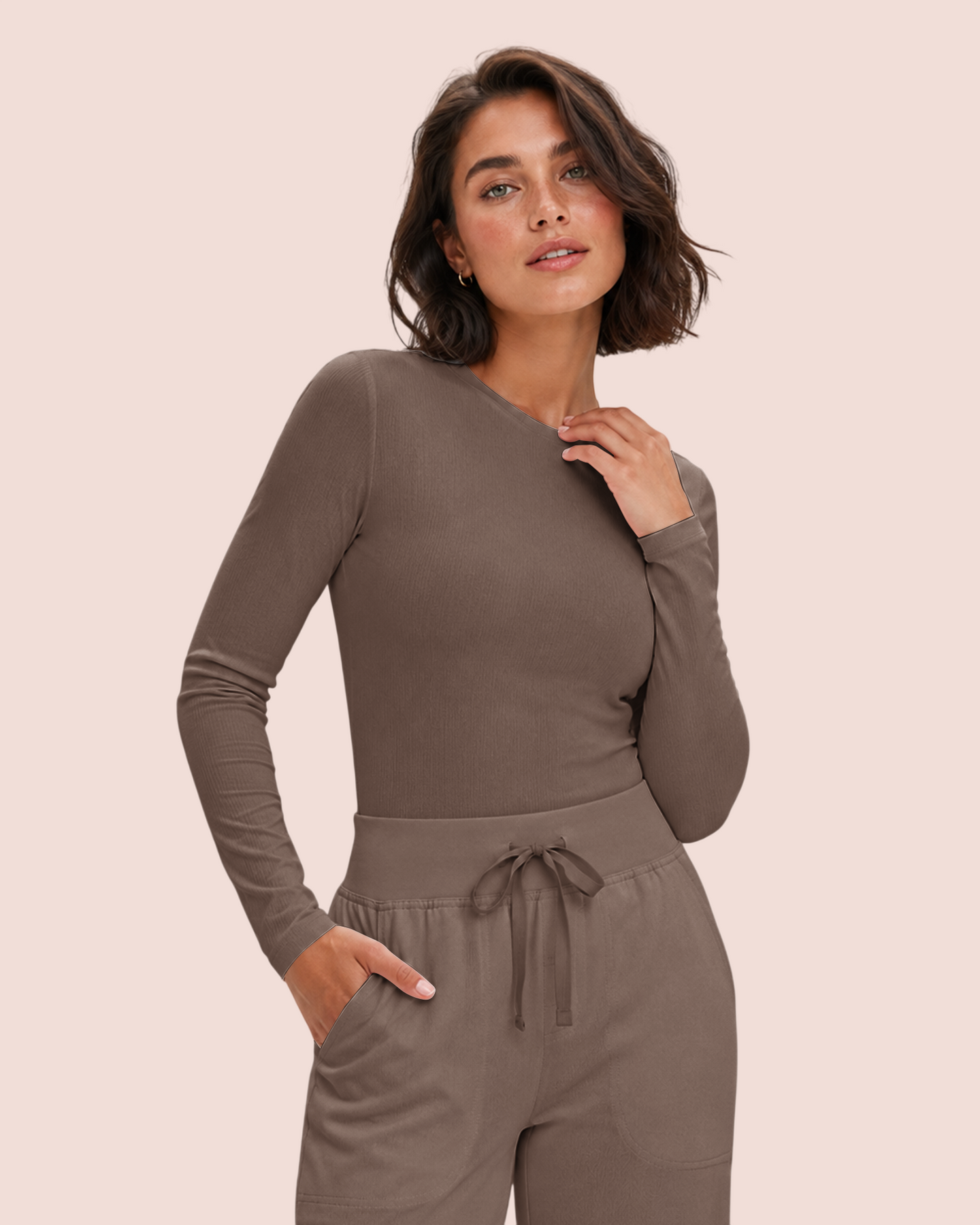 Women's Ribbed Long-Sleeve Underscrub Mocha