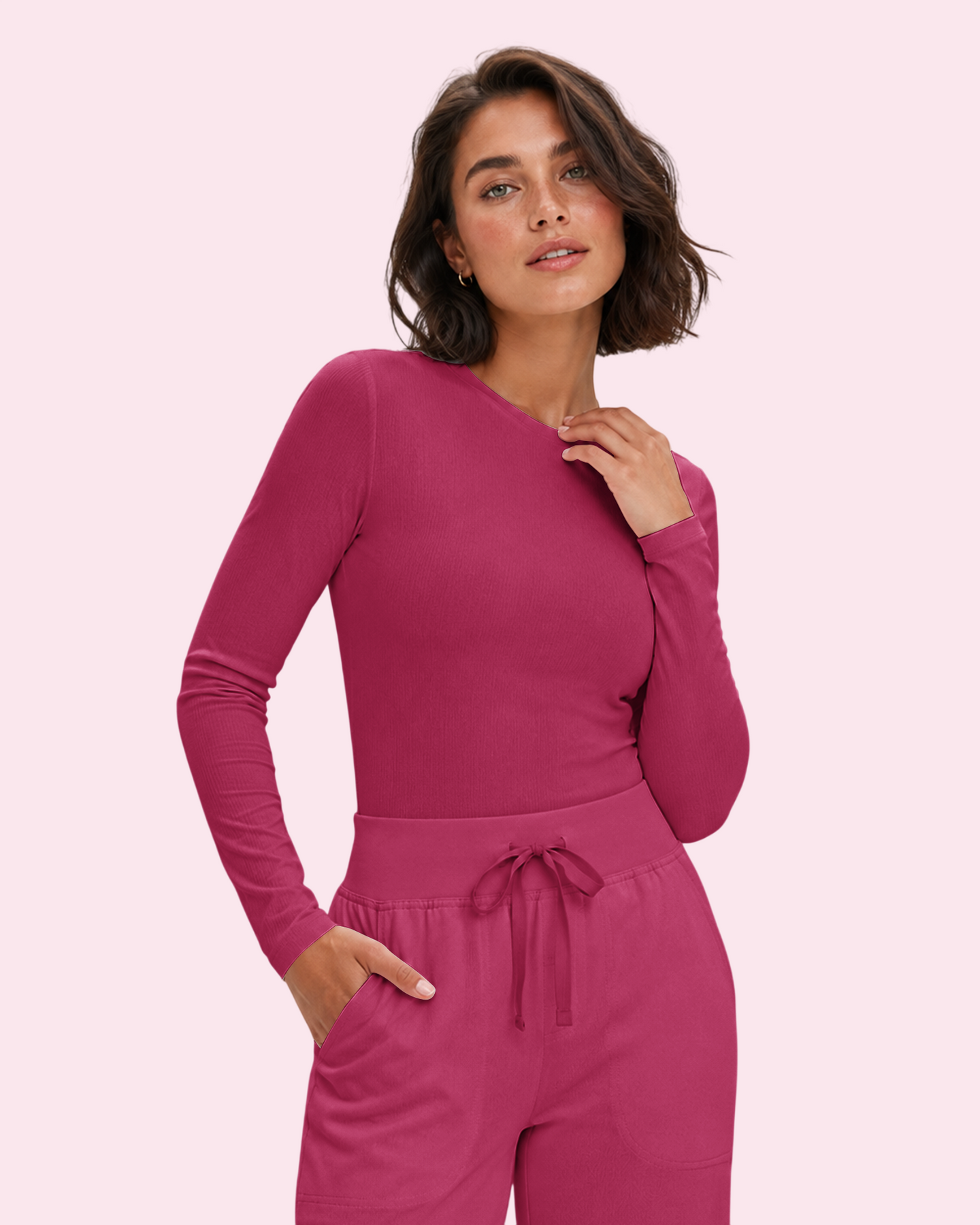 Women's Ribbed Long-Sleeve Underscrub Wild Berry