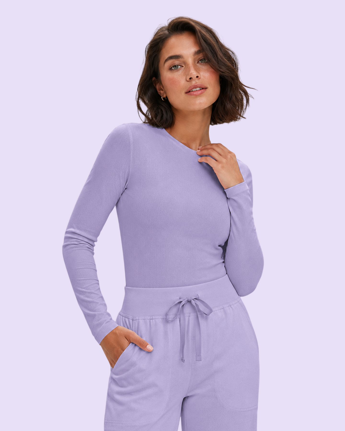 Women's Ribbed Long-Sleeve Underscrub Lavender