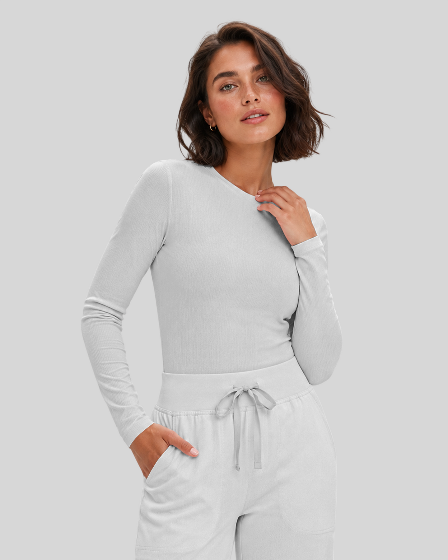 Women's Ribbed Long-Sleeve Underscrub White