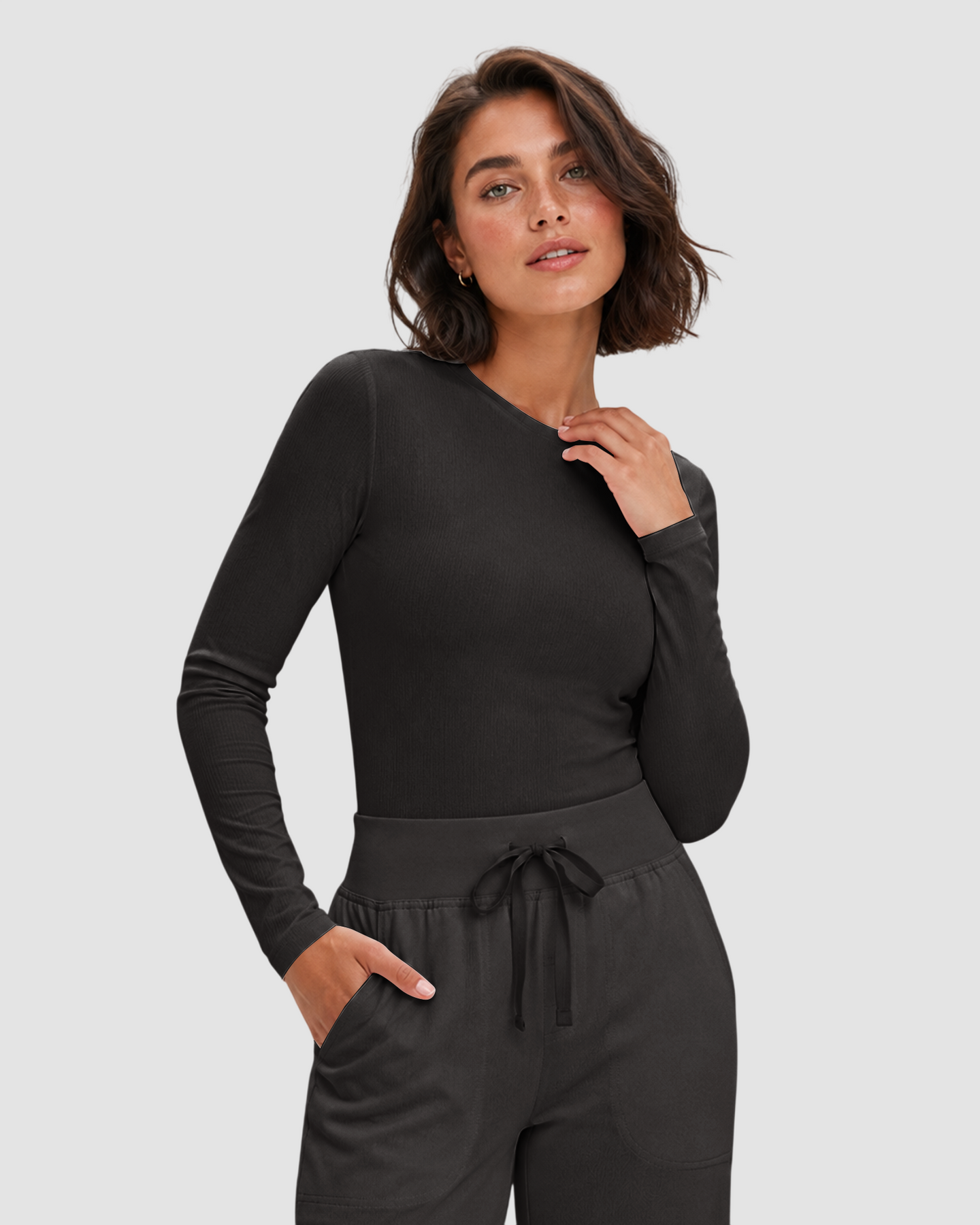 Women's Ribbed Long-Sleeve Underscrub Charcoal