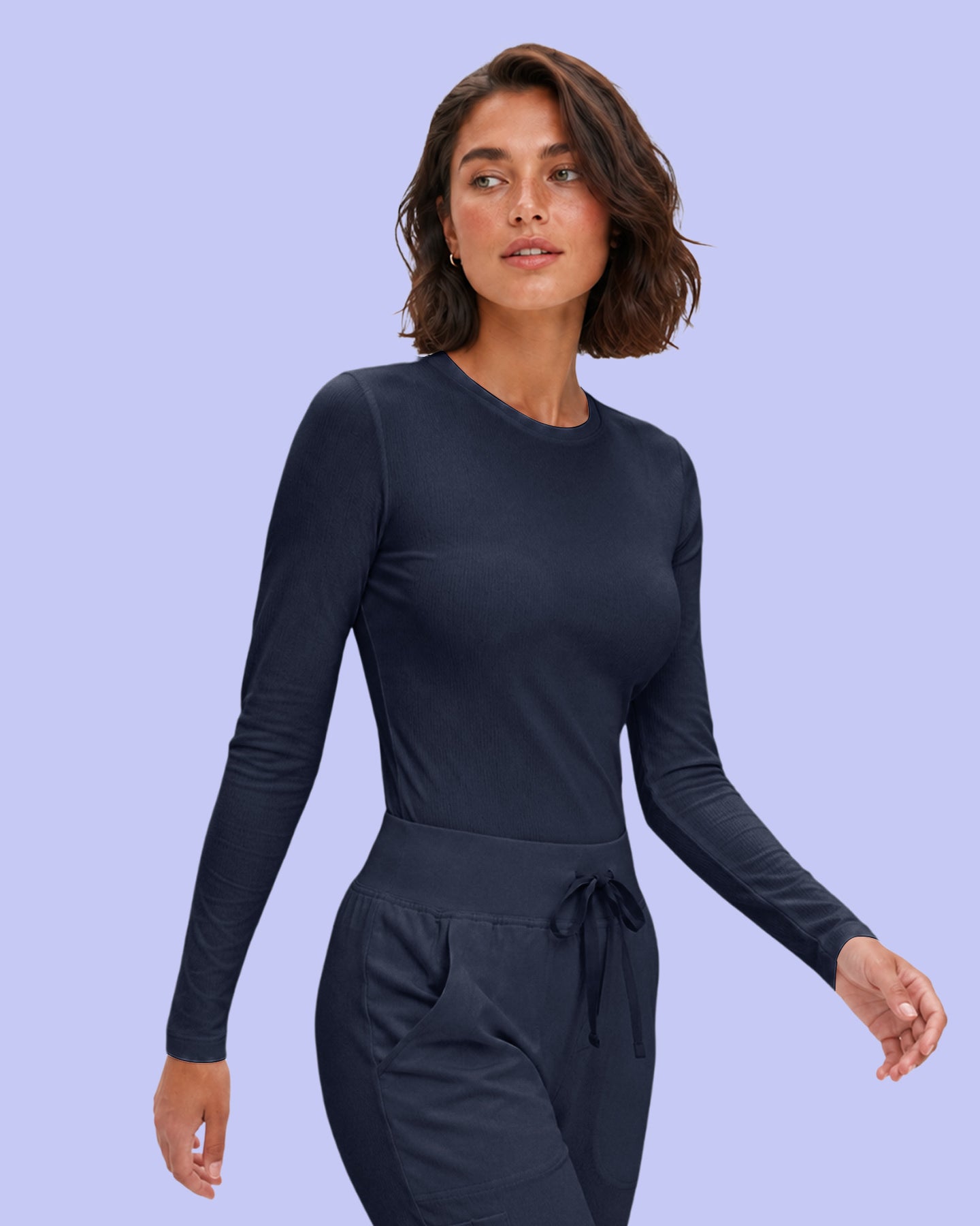 Women's Ribbed Long-Sleeve Underscrub Navy