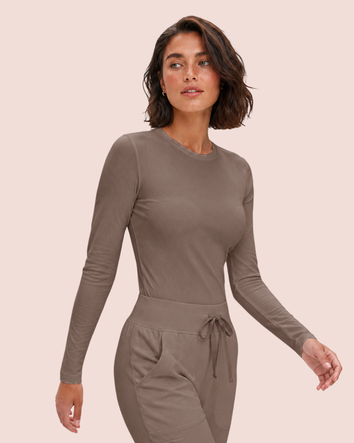 Women's Ribbed Long-Sleeve Underscrub Mocha