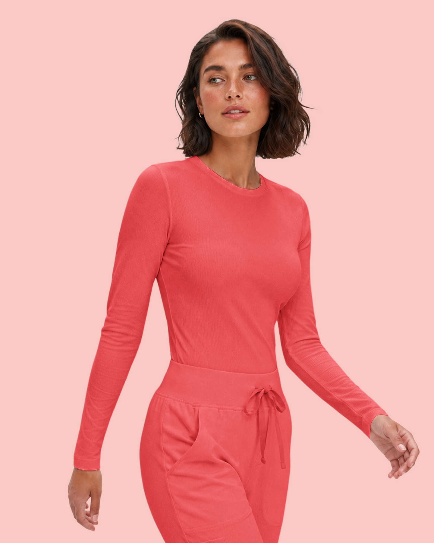 Women's Ribbed Long-Sleeve Underscrub Coral
