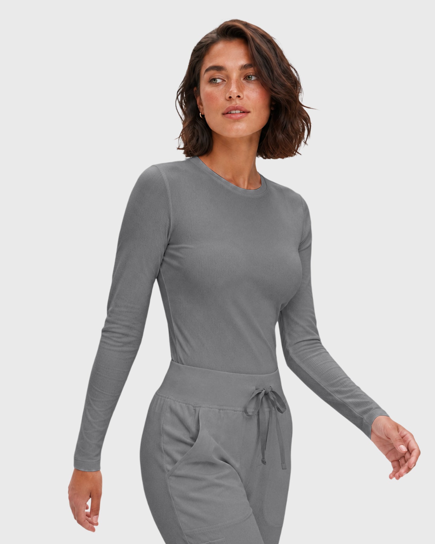 Women's Ribbed Long-Sleeve Underscrub Heather Gray