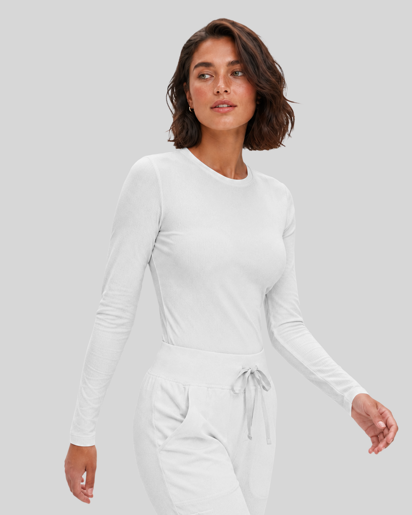 Women's Ribbed Long-Sleeve Underscrub White