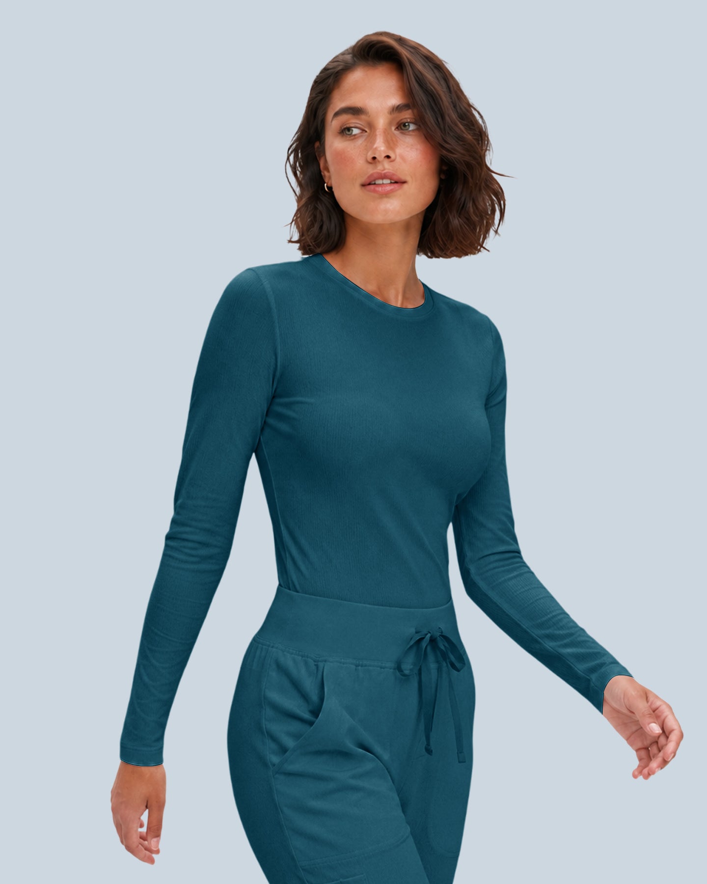 Women's Ribbed Long-Sleeve Underscrub Caribbean Blue