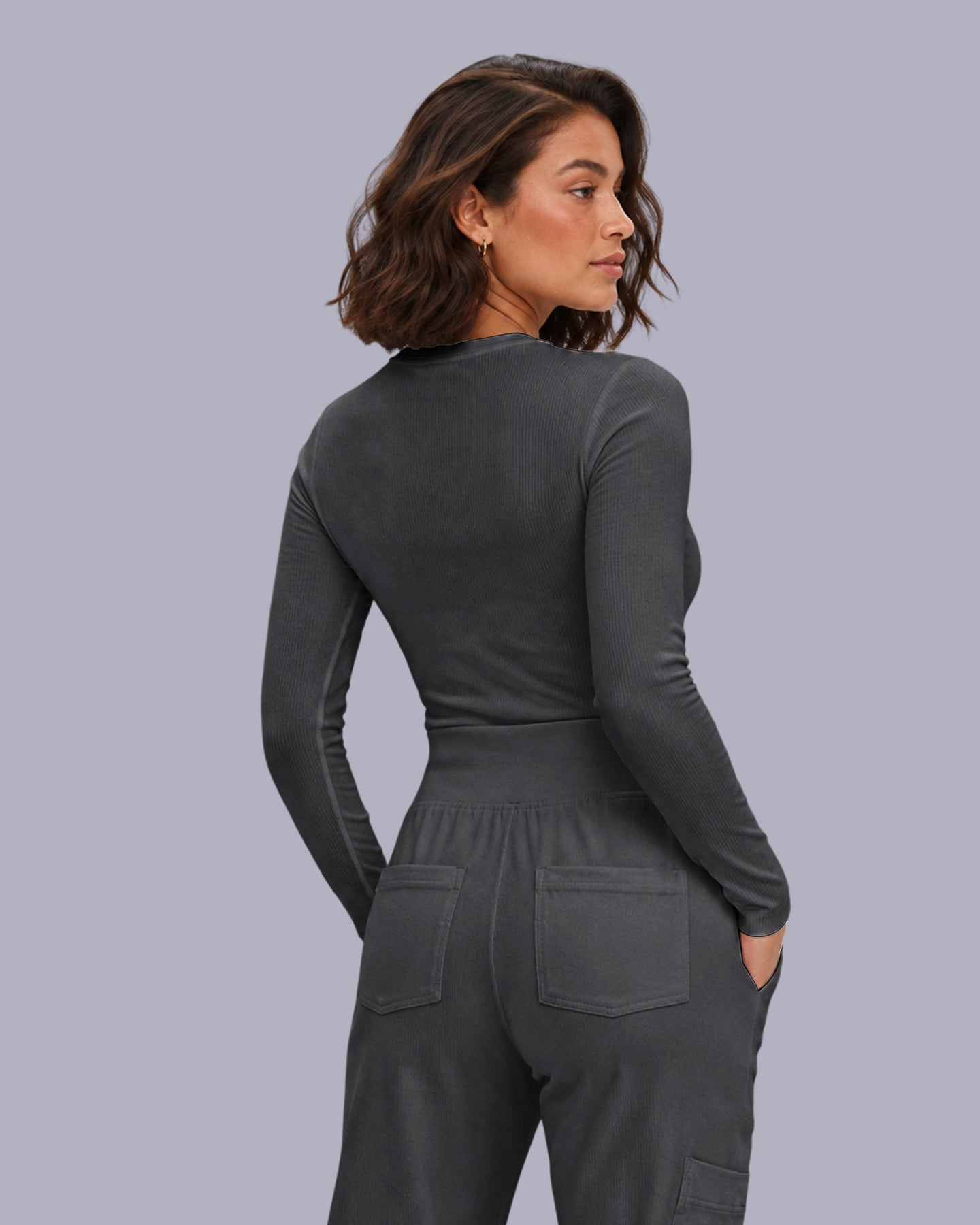 Women's Ribbed Long-Sleeve Underscrub Pewter