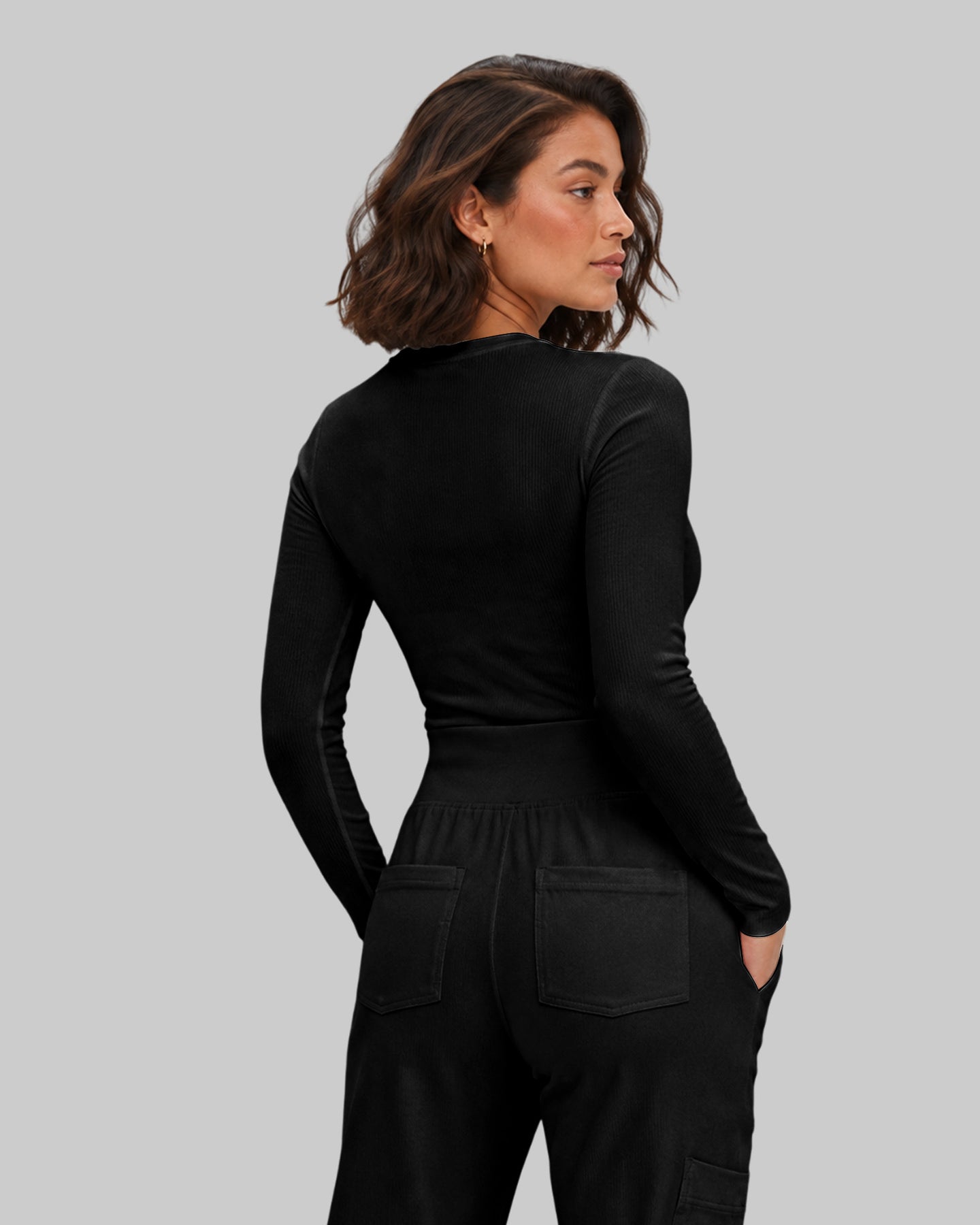 Women's Ribbed Long-Sleeve Underscrub Black