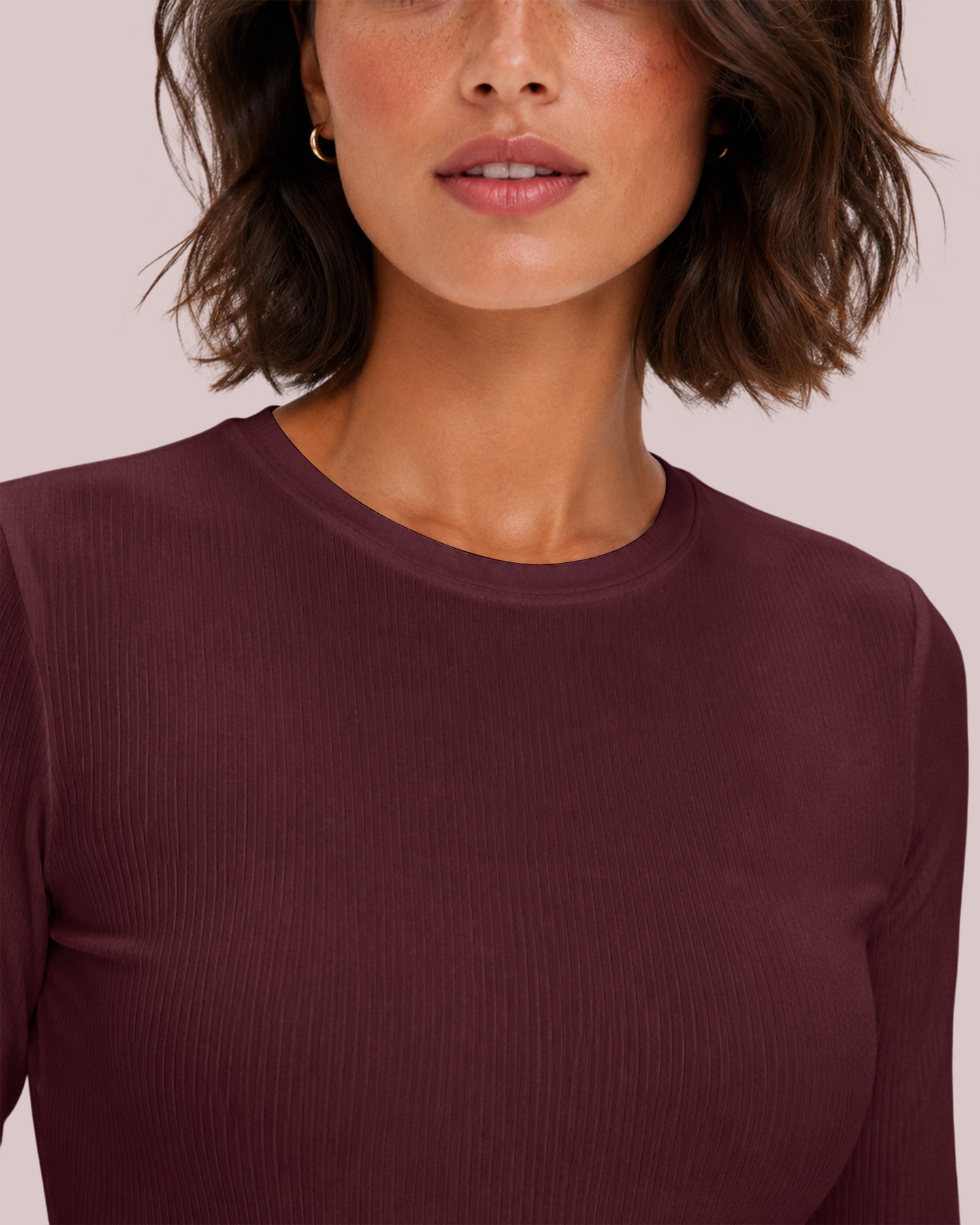 Women's Ribbed Long-Sleeve Underscrub Burgundy