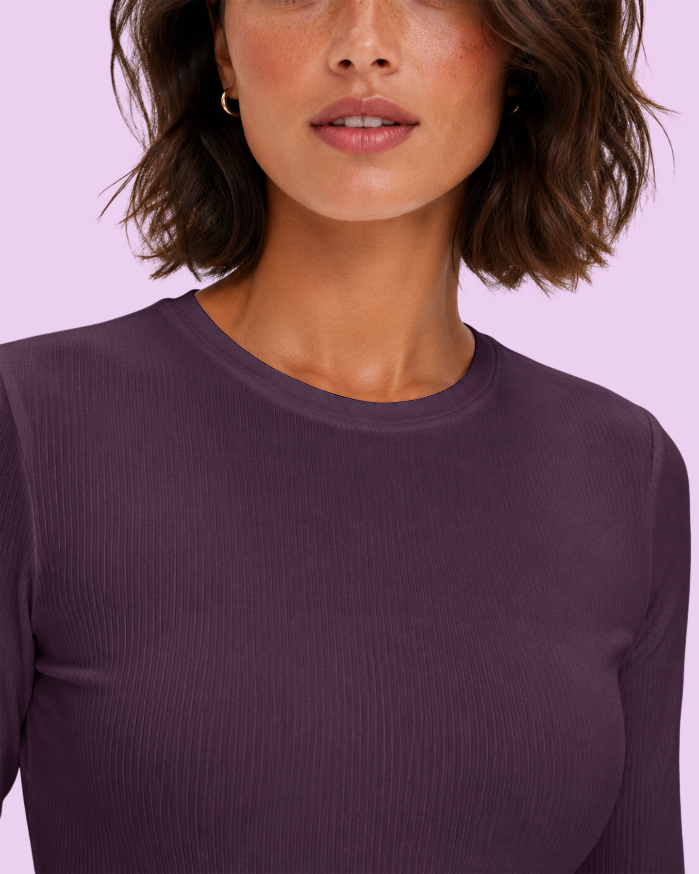 Women's Ribbed Long-Sleeve Underscrub Deep Eggplant