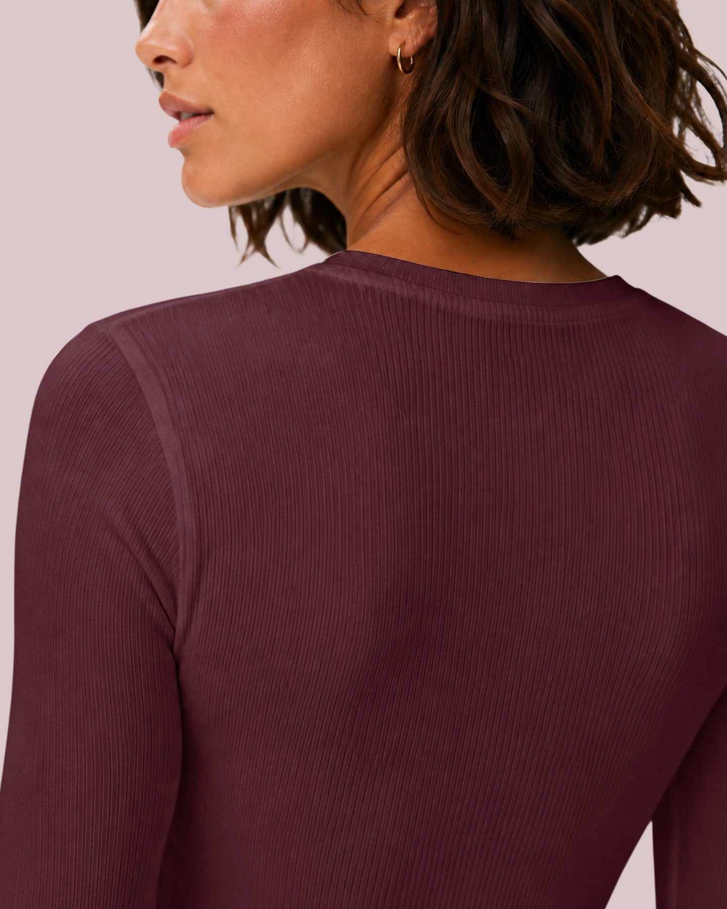 Women's Ribbed Long-Sleeve Underscrub Burgundy