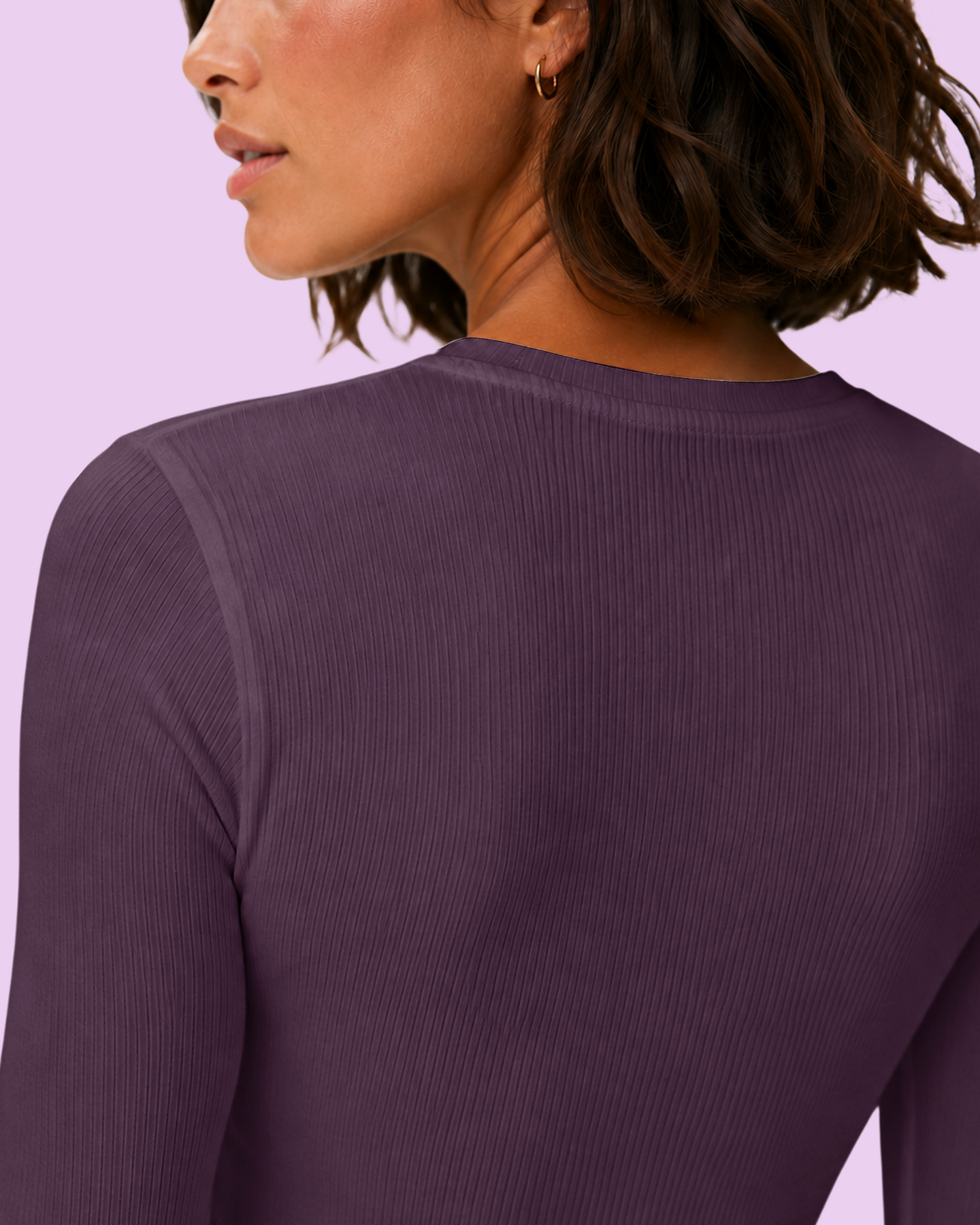 Women's Ribbed Long-Sleeve Underscrub Deep Eggplant
