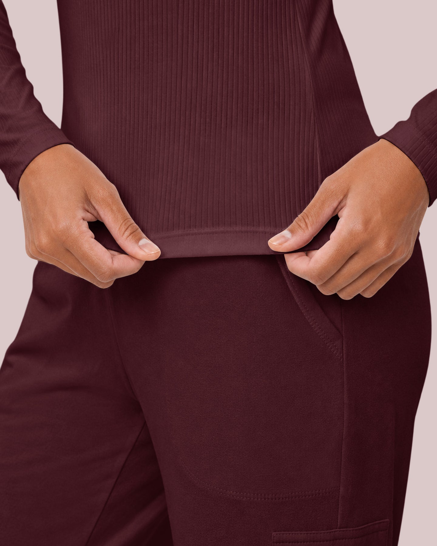 Women's Ribbed Long-Sleeve Underscrub Burgundy