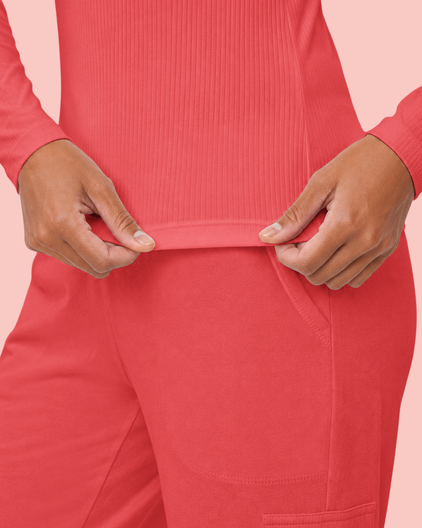 Women's Ribbed Long-Sleeve Underscrub Coral