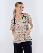 Moo-d For Spring Colorful Cow Nurse Scrub Top - Scrubloop