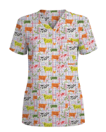 Moo-d For Spring Colorful Cow Nurse Scrub Top - Scrubloop
