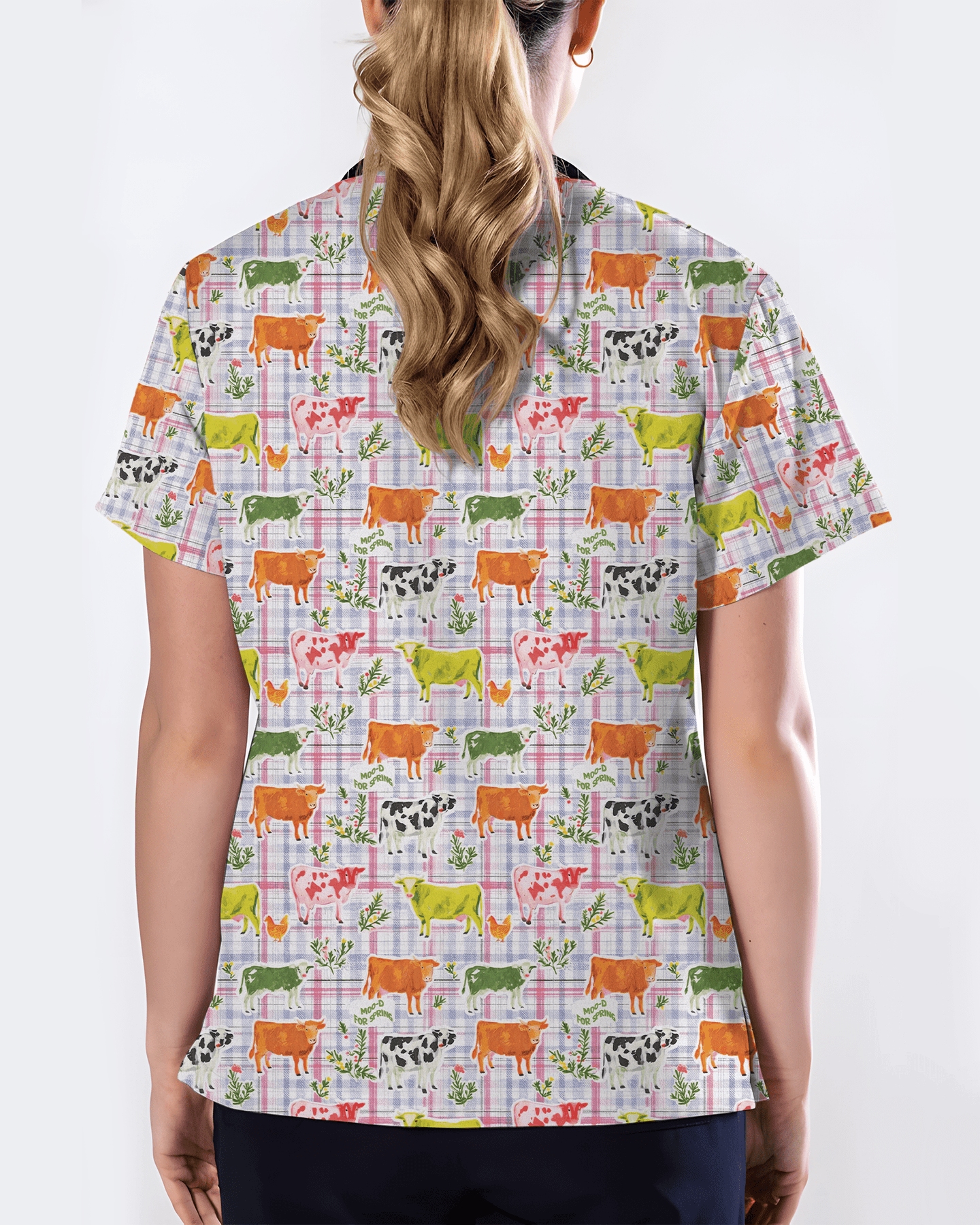 Moo-d For Spring Colorful Cow Nurse Scrub Top - Scrubloop