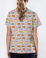 Moo-d For Spring Colorful Cow Nurse Scrub Top - Scrubloop