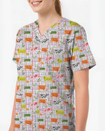 Moo-d For Spring Colorful Cow Nurse Scrub Top - Scrubloop