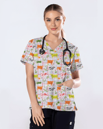 Moo-d For Spring Colorful Cow Nurse Scrub Top - Scrubloop