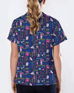 Navy Nurse Life Typography Doodle Cute Nurse Scrub Top - Scrubloop