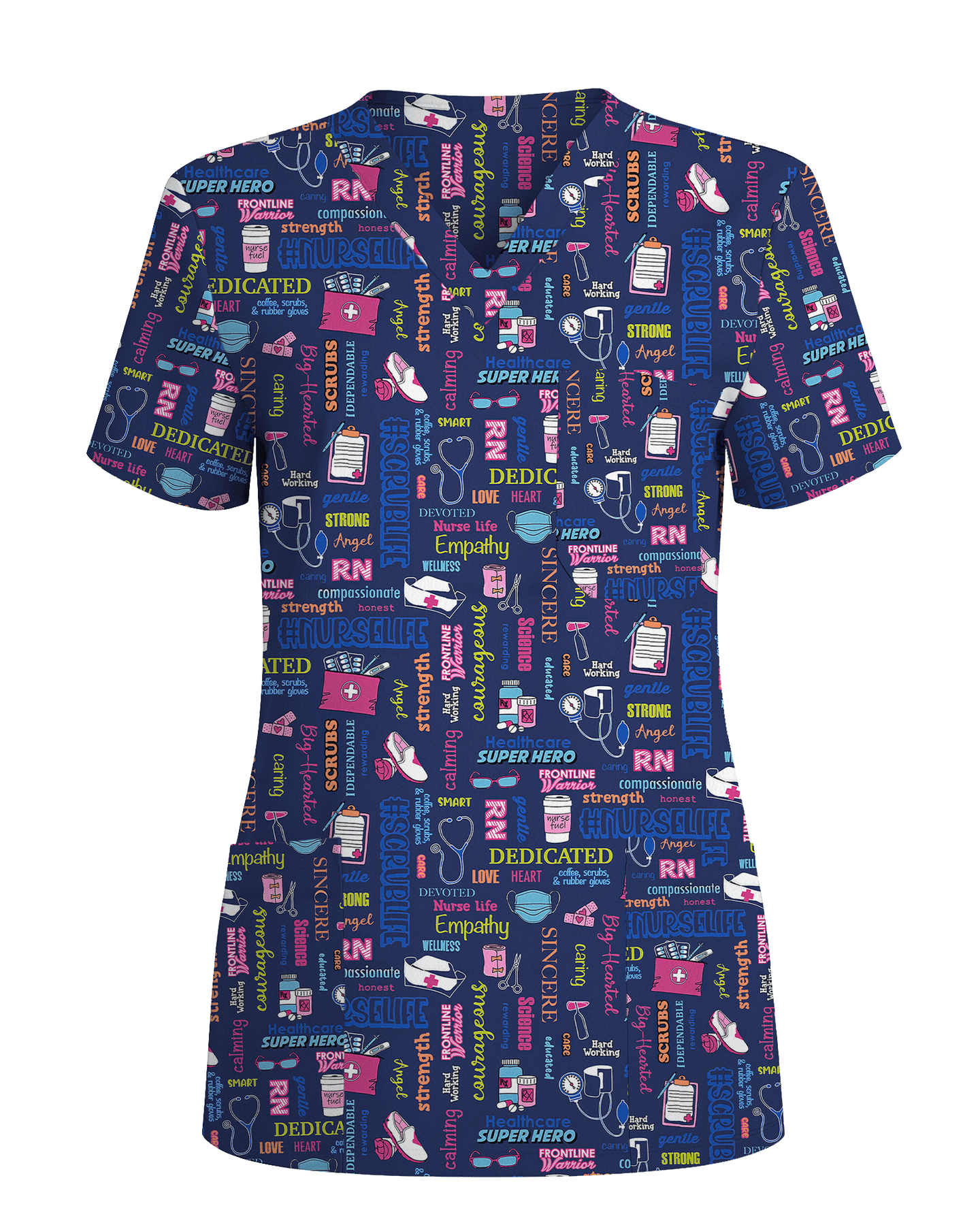 Navy Nurse Life Typography Doodle Cute Nurse Scrub Top - Scrubloop